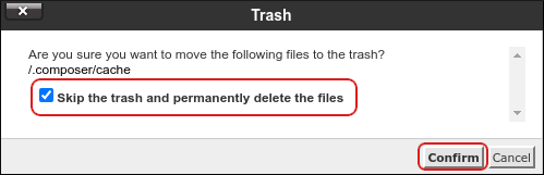 cPanel - File Manager - Confirm directory to delete