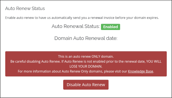 Customer Portal - Domains - AutoRenewOnly YES