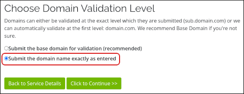 Customer Portal - SSL Certificate - Domain Validation Level