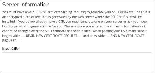 Customer Portal - SSL Certificate - Input CSR