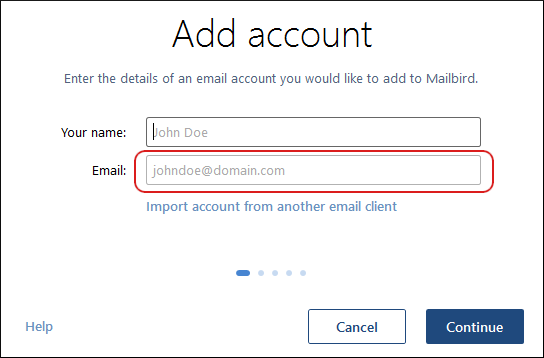 Mailbird - Add account dialog box - Email address