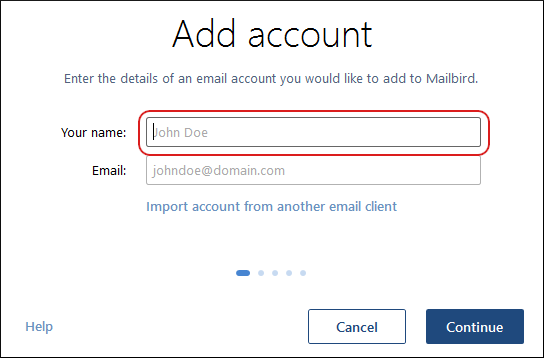 Mailbird - Add account dialog box - Your name
