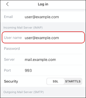 Spark Mail - IMAP/SMTP Server - User name