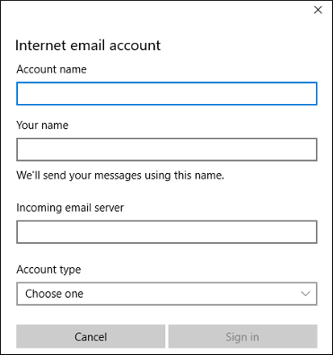 Microsoft Mail - Internet email account dialog box
