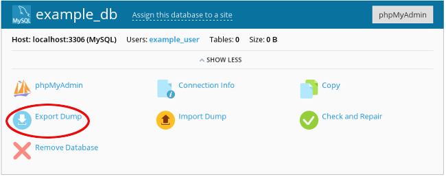 Plesk - Databases - Export Dump